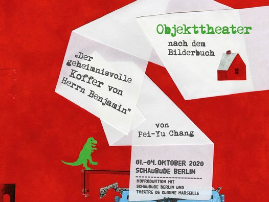 Auf dem Plakat zu sans papiers ist die Illustration einer Schreibmaschine mit Papier abgebildet, auf dem Informationen zum Theaterstück stehen. | © Pei-Yu-Chang